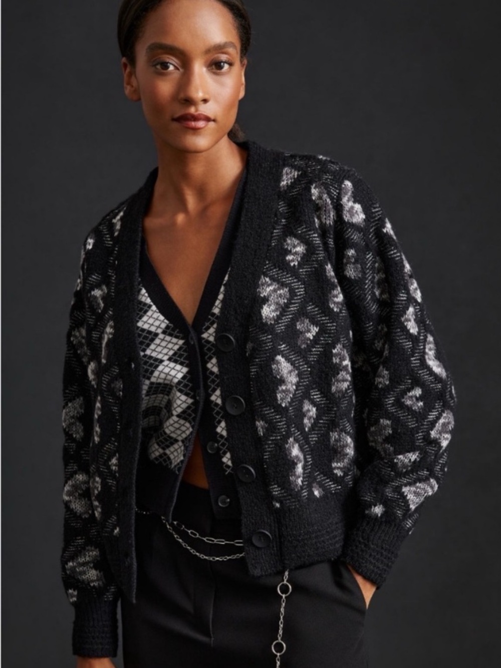 NWT Anthropologie Lili Sidonio x Molly Hearts Black/ White Cardigan, L